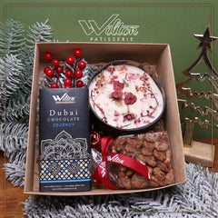 Coconut Bowl Soy Candle with Exclusive Wilton Dubai Pistachio Coconut Chocolate in a Christmas Box